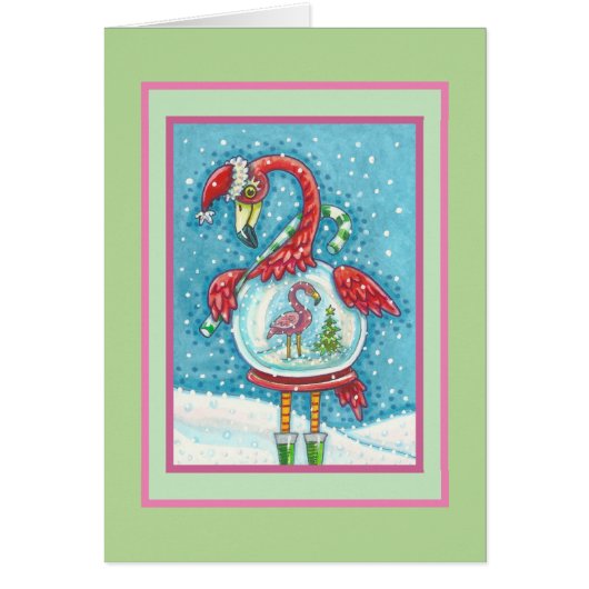 Flamant rose ROSE SNOWGLOBE, NOËL CARTE DE SALUT B (Devant)