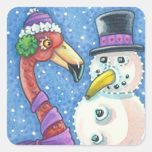 Flamant rose ROSE SNOWMAN CHRISTMAS STICKERS Carré (Devant)