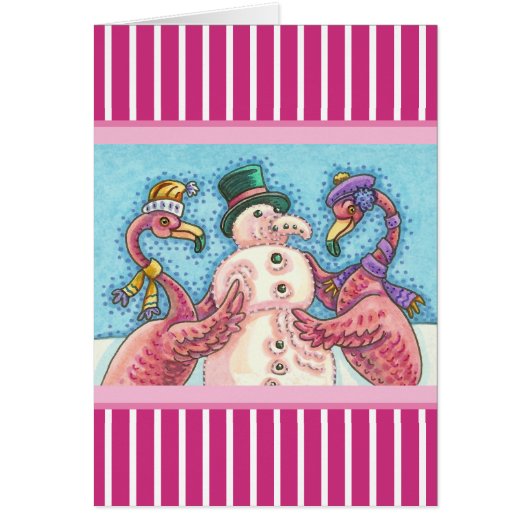 Flamant rose ROSE SNOWMAN, NOËL CARTE DE RECONNAIS (Devant)