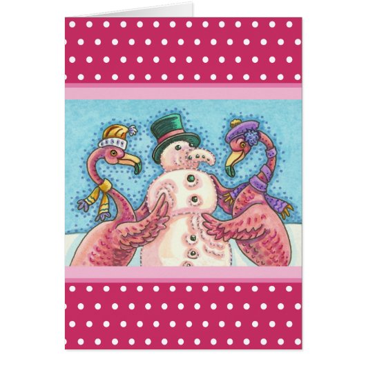 Flamant rose ROSE SNOWMAN, NOËL CARTE DE RECONNAIS (Devant)