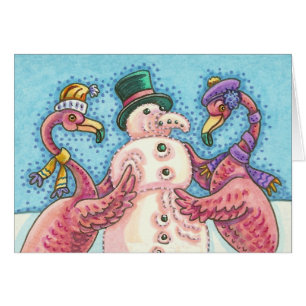 Flamant rose ROSE SNOWMAN, NOËL CARTE DE SALUT B