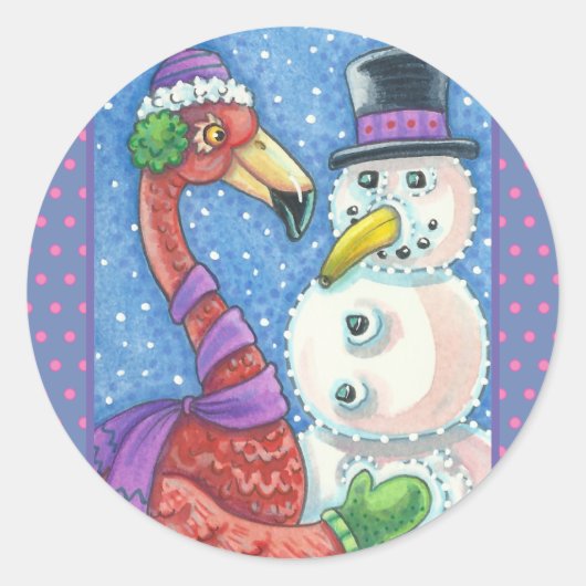 Flamant rose ROSE SNOWMAN, STICKERS DE NOËL (Devant)