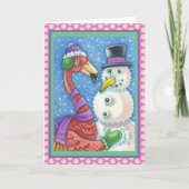 Flamant rose ROSE SNOWMAN VACANCES CARTE DE REMERC (Devant)