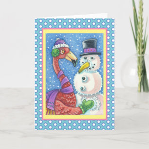 FLAMANT ROSE ROSE SNOWMAN VACANCES CARTE DE REMERC