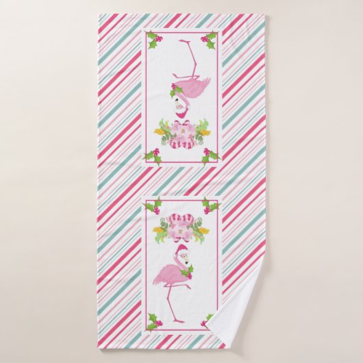 Flamant rose rose Sucres de canne Santa Hat et Hol (Serviette de bain)