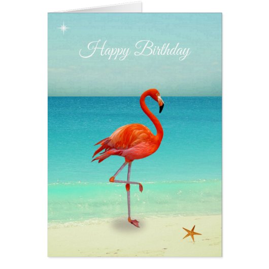 Flamant rose rose sur la carte d'anniversaire de l (Devant)