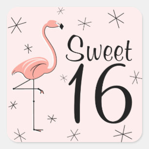 Flamant rose Rose Sweet 16 autocollant carré
