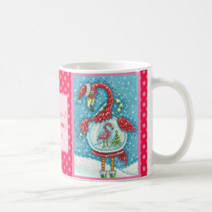 FLAMANT ROSE ROSE, TASSE DE GLOBE DE NEIGE DE NOËL