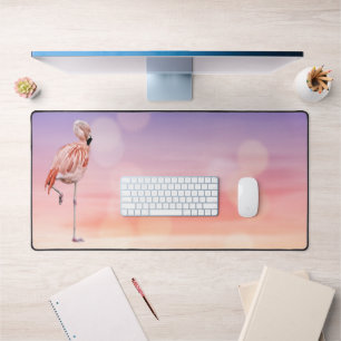 Flamant rose rose Tropical Art Sunset Desk Mat Pad