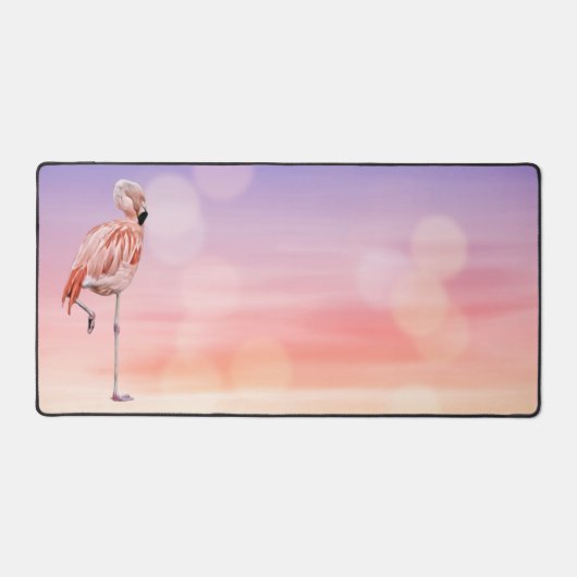 Flamant rose rose Tropical Art Sunset Desk Mat Pad (Recto)