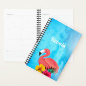 Flamant rose rose tropical et fleurs | Monogramme (Devant avec enveloppe)