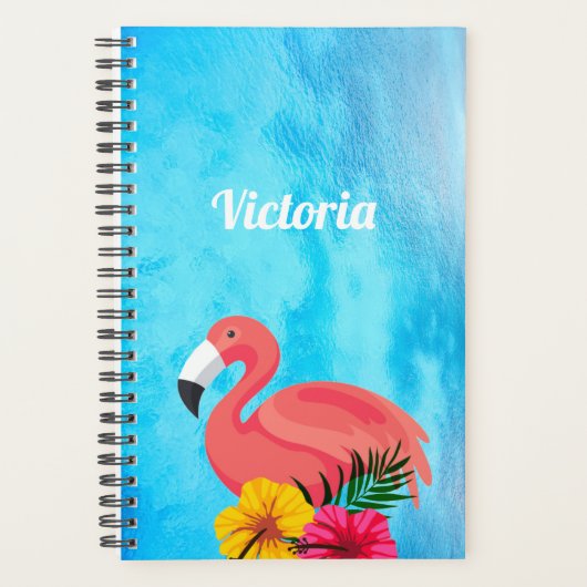 Flamant rose rose tropical et fleurs | Monogramme (Devant)