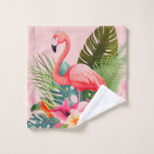 Flamant rose rose tropical Floral (Gant de toilette)