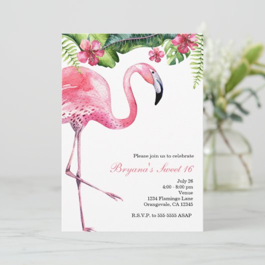 Flamant rose rose Tropical Summer Party Invitation (Debout devant)