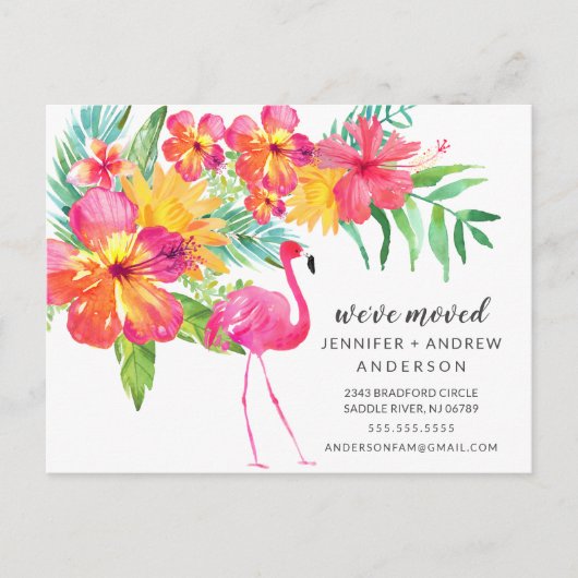 Flamant rose rose tropique - Faire-part de déplace (Devant)