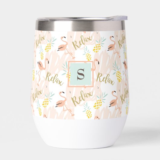 Flamant rose rose vif ananas Monogramme initial (Gauche)