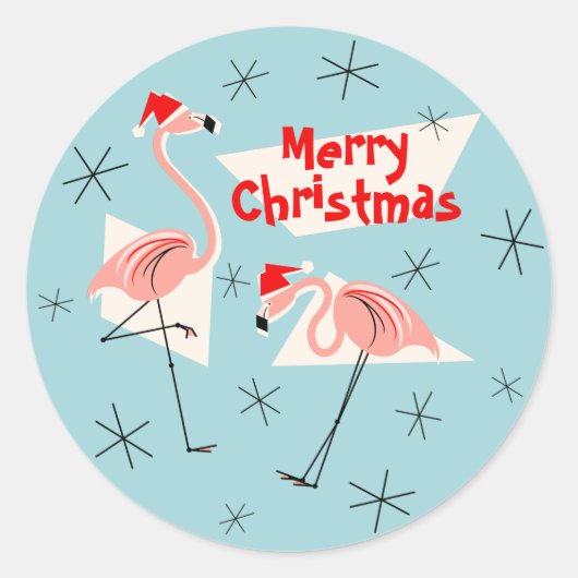 Flamant rose Santas Bleu Joyeux Noël autocollant r (Devant)