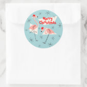 Flamant rose Santas Bleu Joyeux Noël autocollant r (Sac)