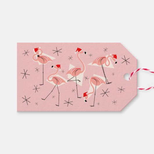 Flamant rose Santas Pink étiquettes cadeaux rose (Devant (Horizontal))