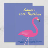 Flamant rose Sweet 16 Anniversaire Invitation de f (Devant / Derrière)