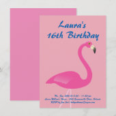 Flamant rose Sweet 16 Anniversaire Invitation de f (Devant / Derrière)