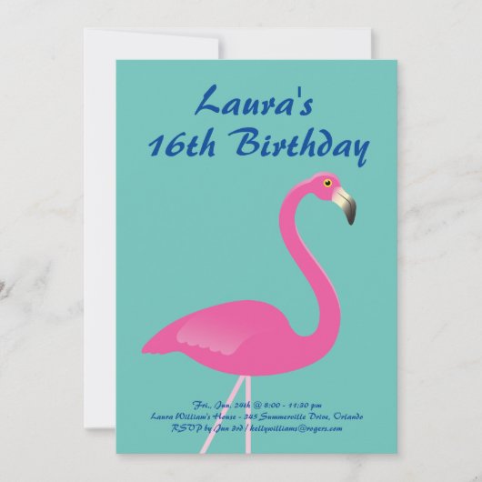 Flamant rose Sweet 16 Anniversaire Invitation de f (Devant)