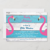 Flamant rose tendance Baby shower rayé Invitation (Devant)