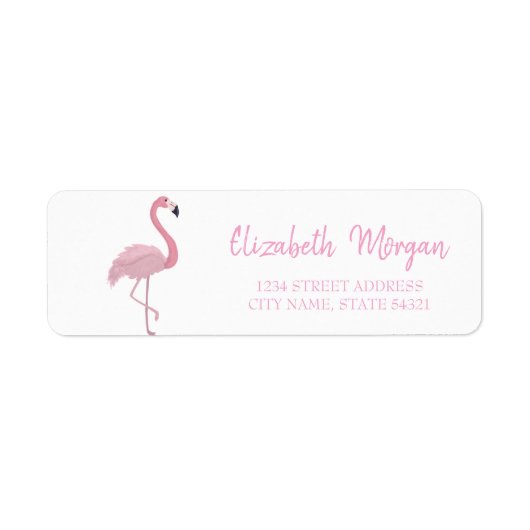 Flamant Rose Tendance, Étiquette d'Adresse Blanche (Devant)