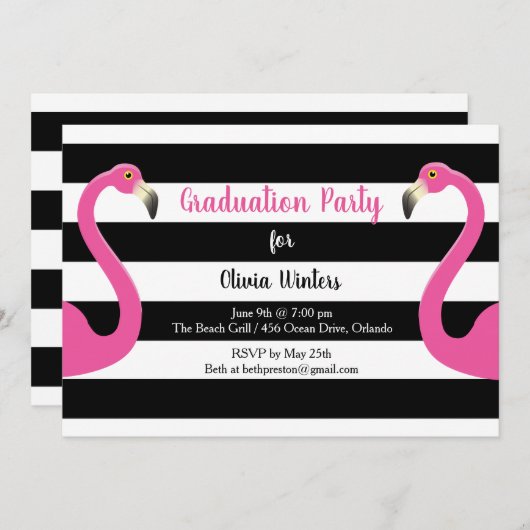 Flamant rose tendance Invitation de graduation (Devant / Derrière)