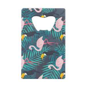 Flamant rose, toucan : motif de feuilles tropicale