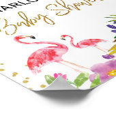 Flamant rose tropical Affiche de bienvenue Baby sh (Coin)