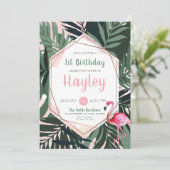 Flamant rose tropical Aquarelle Invitation d'anniv (Debout devant)
