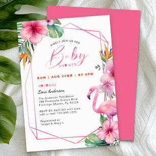 Flamant rose tropical Baby shower Invitation