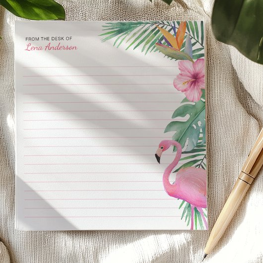 Flamant rose tropical Bloc-notes personnalisé avec