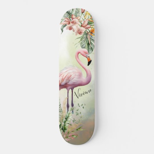 Flamant rose Tropical Botanical Skateboard (Recto)
