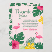 Flamant rose tropical d'Aloha rose Merci d'anniver (Devant / Derrière)