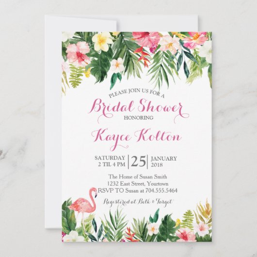 Flamant rose tropical Douche nuptiale INvitation (Devant)