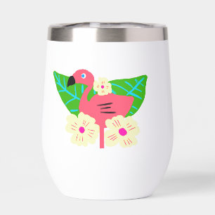 Flamant rose tropical et fleurs