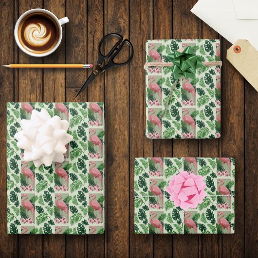 Flamant Rose Tropical Feuilles de Palmier Vert Lys