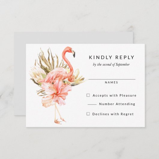 Flamant rose tropical Fleurs de mariage RSVP Répon (Devant / Derrière)