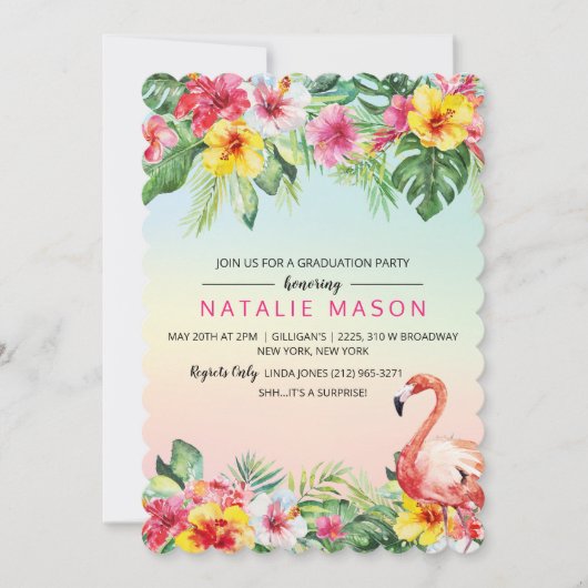 Flamant rose tropical Graduation Party Invitation (Devant)