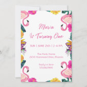 Flamant rose tropical Invitation d'anniversaire (Devant)