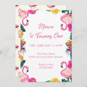 Flamant rose tropical Invitation d'anniversaire (Devant / Derrière)