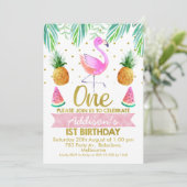 Flamant rose tropical Invitation d'anniversaire (Debout devant)
