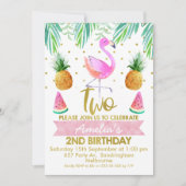 Flamant rose tropical Invitation de 2e anniversair (Devant)