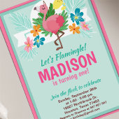 Flamant rose tropical Invitation de fête d'anniver