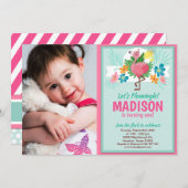 Flamant rose tropical Invitation photo (Devant / Derrière)