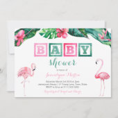Flamant rose tropical Invitations de Baby shower, (Devant)