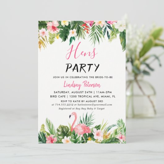 Flamant rose tropical Luau Hens Party Carte d'invi (Debout devant)