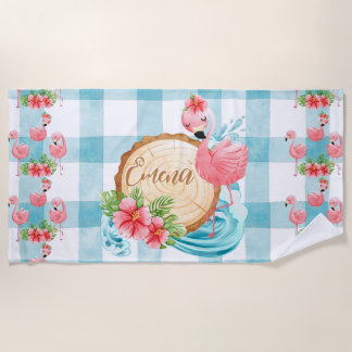 Flamant rose tropical Nom personnalisé Serviette d